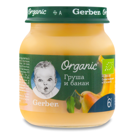 Пюре Gerber Organic груша/банан 125гр с/б
