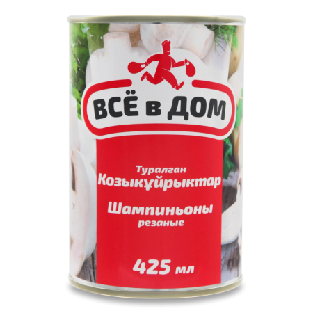 Шампиньоны Резаные Консервированные Всё в Дом ж/б 425мл