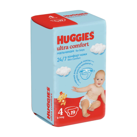 Подгузники Для Детей Одноразовые 8-14кг 4 Ultra Comfort Boy Huggies 19шт