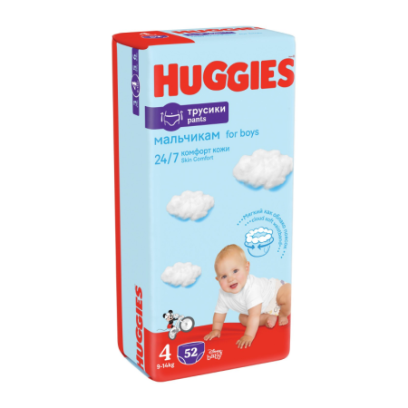подгузники-трусики Huggies д/мал 4 9-14кг 52 шт гр/уп