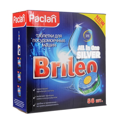 Таблетки Paclan Brileo All in One Silver д/посуд Машин 56шт 1008гр Кор