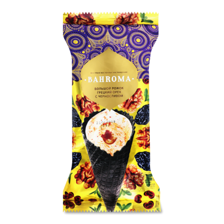 Мороженое 10% Сливочное Большой Рожок Грецкий Орех с Черносливом Bahroma м/у 105г