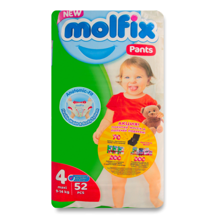 подгузники-трусики Для Детей 9-14кг 4 Pants Molfix 52шт