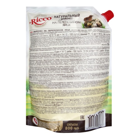 Майонез 67% на Перепелином Яйце Premium mr.ricco д/п 750г