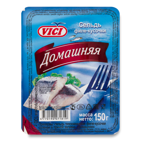 Сельдь филе-кусочки Домашняя Vici п/у 150г