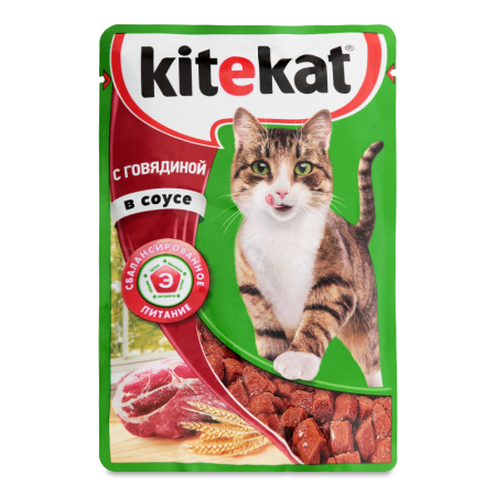 Корм Влажный Для Взрослых Кошек с Говядиной в Соусе Kitekat м/у 85г