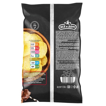 Чипсы Рифлёные Всё в Дом Картоф Шашлык 150гр п/п