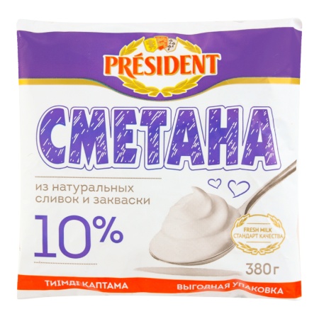 Сметана President 10% 380гр ф/п