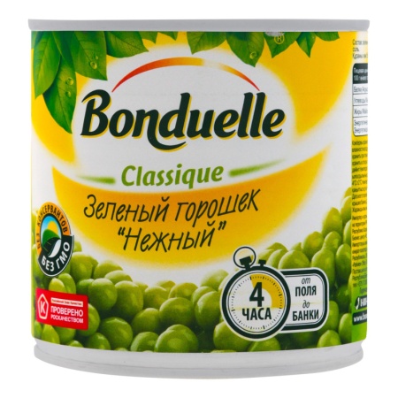 Горошек Зеленый Консервированный Стерилизованный Нежный Bonduelle ж/б 400г