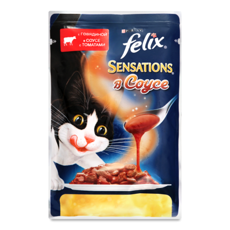 Корм Felix Sensations д/кошек с Гов в Соусе с Томатами 85гр д/п