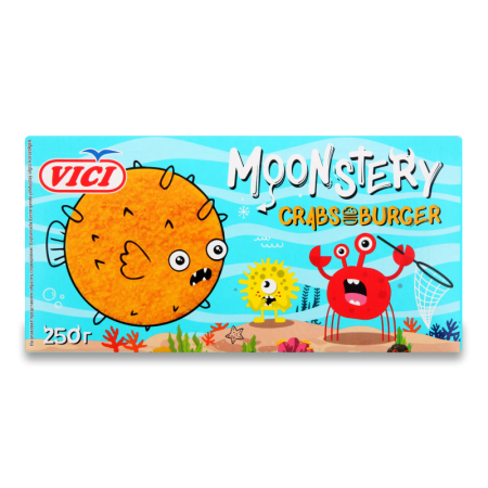 Бургеры из Сурими с Добавлением Морепродуктов в Панировке Обжаренные Замороженные Mоonstery Crabsburger Vici к/у 250г
