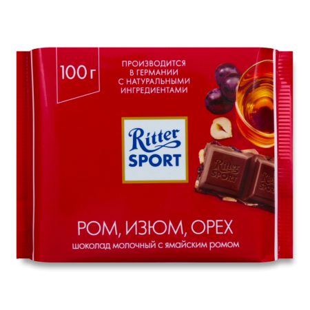 Шоколад Ritter Sport Молочный Лесной орех/изюм 100гр п/п