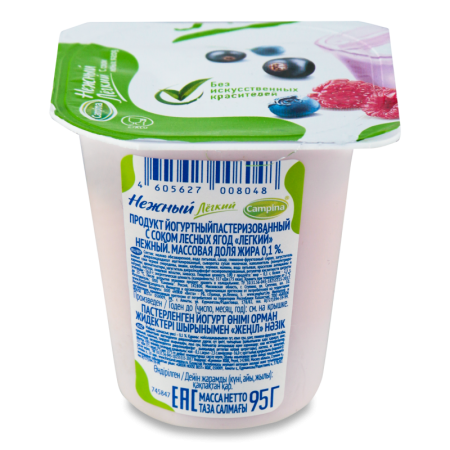 Продукт Йогуртный 0.1% Пастеризованный с Соком Лесных Ягод Лёгкий Нежный Campina ст 95г