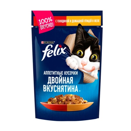 Корм Felix Говядина и Домашняя Птица в Желе 75гр д/п Корм Felix Говядина и Домашняя Птица в Желе 75гр д/п