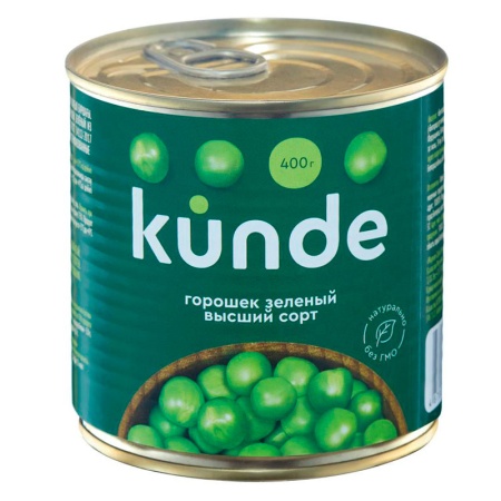 Горошек Зелёный Kunde Консервированный Ключ 400 гр ж/б
