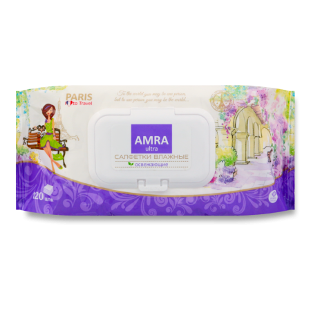 Салфетки Влажные Освежающие Для лица, Рук и Тела Paris Ultra Amra 120шт