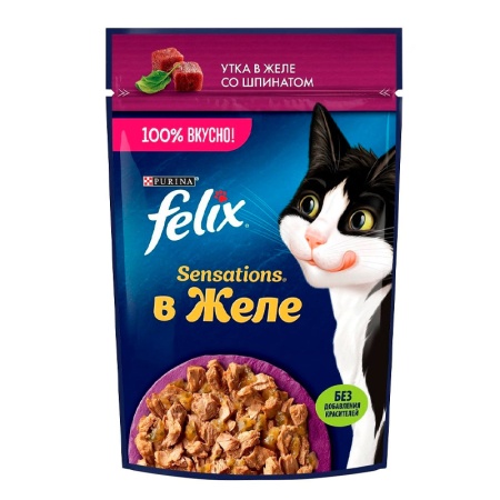 Корм Felix Утка в Желе со Шпинатом 75гр д/п