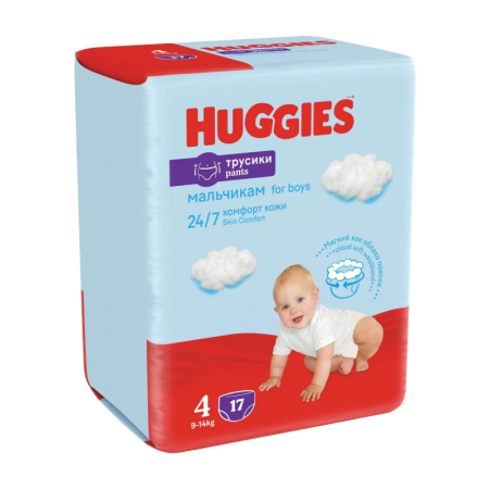 подгузники-трусики Huggies д/мал 4 9-14кг 17шт гр/уп