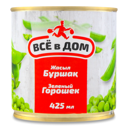 Горошек Зелёный Всё в Дом Консервированный 425гр ж/б
