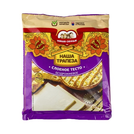Тесто Трапеза Слоёное Бездрожжевое 500гр фл/п