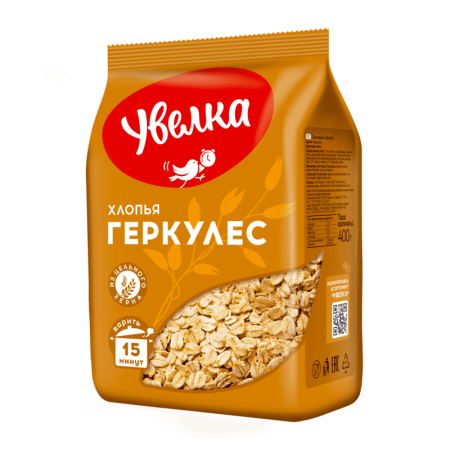 Хлопья Увелка Овсяные Геркулес 400гр п/п