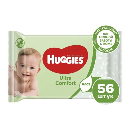 Салфетки Huggies Ultra Comfort Aloe Детские Влажные 56шт фл/п
