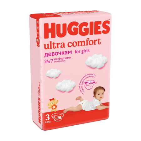Подгузники Huggies Ultra Comfort д/девочек 3 5-9кг 78шт гр/уп
