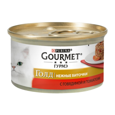 Корм Gourmet Gold д/кошек Нежные Биточки с Гов и Томатом 85гр ж/б