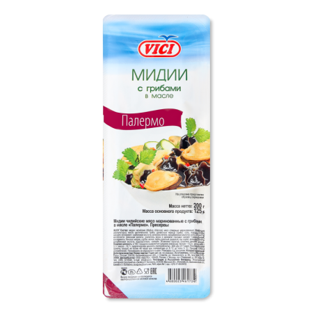 Мидии с Грибами в Масле Палермо Vici Лоток 200г
