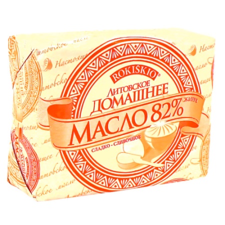 Масло Rokiskio Домашнее Сливоч Несоленое 82% 200гр Кнврт