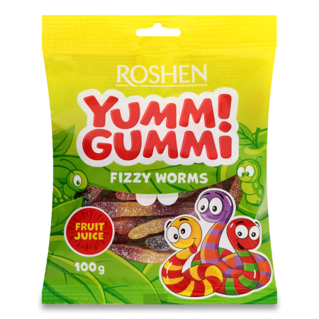 Конфеты Желейные Roshen Yummi Gummi Fizzy Worms 100гр фл/п