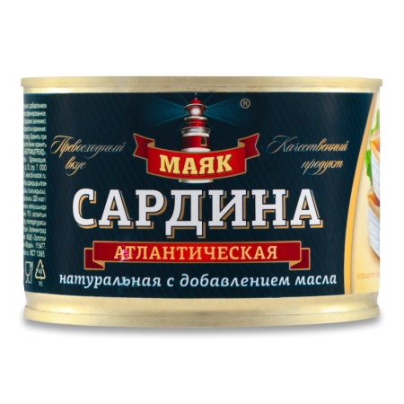 Сардина Атлантическая Натуральная с Добавлением Масла Маяк ж/б 250г