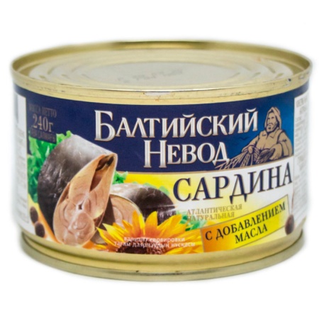 Сардина Балтийский Невод Атлантическая Нат с Добавления Масла 240гр ж/б