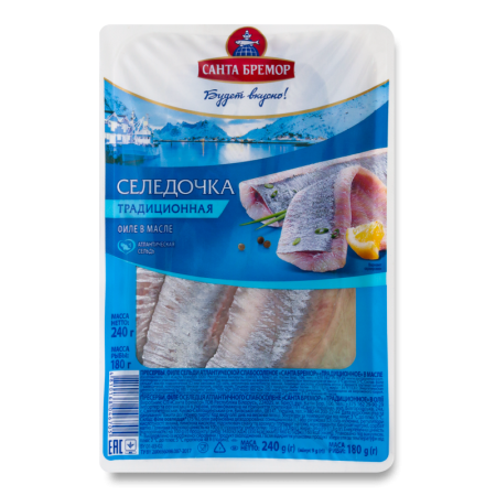 Сельдь Атлантическая Филе в Масле Традиционная Санта Бремор с/с Лоток 240г