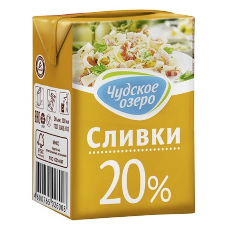 Сливки Чудское Озеро 20% 200мл Тba