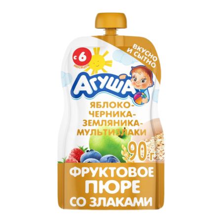 Пюре Агуша яблоко/черника/земляника/мультизлаки с 6мес 90гр д/п Пюре Агуша яблоко/черника/земляника/мультизлаки с 6мес 90гр д/п