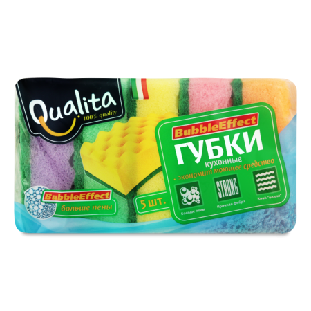 Губки Qualita д/посуды Bubble Effect 5шт гр/у Губки Qualita д/посуды Bubble Effect 5шт гр/у
