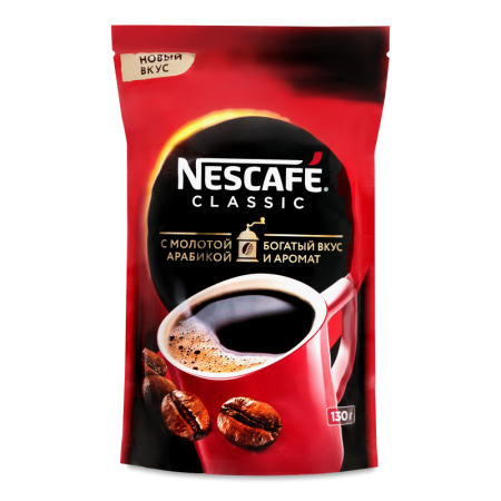 Кофе Натуральный Растворимый Порошкообразный с Добавлением Натурального Жареного Молотого Кофе Classic Nescafe д/п 130г