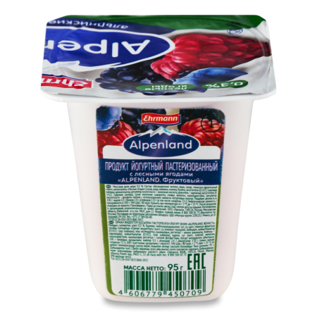 Продукт Йогуртный 0.3% Пастеризованный с Лесными Ягодами Фруктовый Alpenland Ehrmann ст 95г